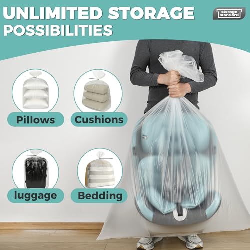Storage Standard Large Clear Plastic Bags for Storage 6-Pack - Waterproof Extra Large Plastic Bags with Zip Ties, Heavy-Duty Cover for Pillows, Comforters, Chair Cushions & Textiles - 36 x 50 Inches - size: 36'' x 50’'