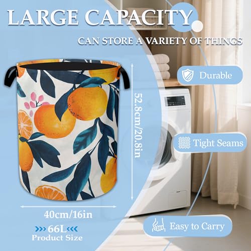 Lemon Floral Laundry Basket Collapsible Laundry Hamper with Handle, Oxford Clothes Toy Storage Bin for Bathroom Bedroom Room Decor 16" X 20.8" - color: Lemon Floral