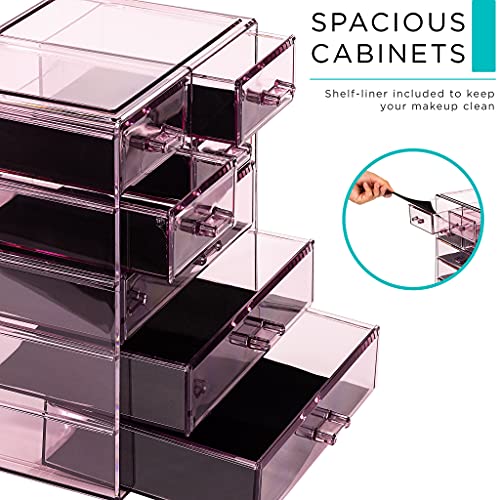 Sorbus Acrylic Makeup Organizer Set, 7-Drawer Vanity & Countertop Cosmetic Storage with Small & Wide Drawers, Purple Makeup Storage for Brushes, Lipsticks, Jewelry – Holiday Gift for Women & Teens - color: Purple, style: 3 Large, 4 Small Drawers