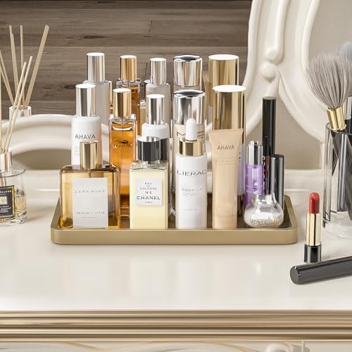 Weenson Gold Bathroom Vanity Tray for Countertop Perfume Makeup Jewelry Decor Candle, Bamboo Kitchen Tray for Soap Dispenser Spice Coffee, Toilet Tank Tray 11.81”L x 6.1”W x 0.79”H - color: Gold, size: 11.8" x 6.1" x 0.8"