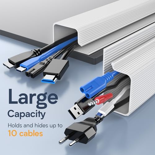 DELAMU 4 Pack Cable Management Under Desk - Office & Home Cable Organizer,J-Channel Cable Management for Clutter-Free Environment,Cable Management Kit,Cord Organizer for Desk,Cord Management,4X15.7in - color: White, size: 62.8in L*2in W*1in H