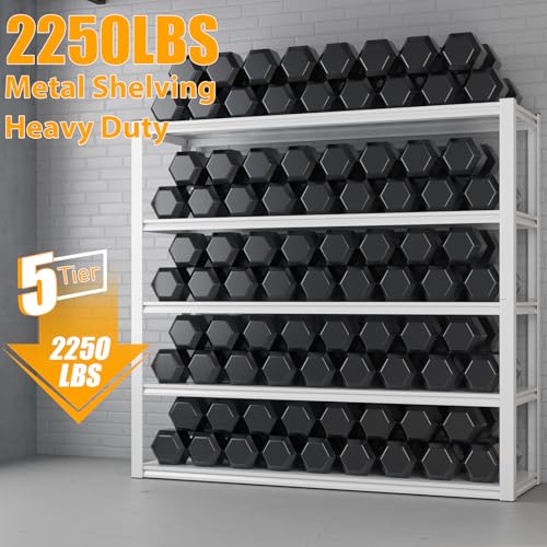 Himimi Garage Shelving 3500 LBS Garage Shelves Heavy Duty 72" H Standing Shelf Units, 5-Tier Adjustable Metal Shelving for Industrial Basement Warehouse, 48" W x 24" D x 72" H, White - color: White, size: 72"H x48"W x24"D