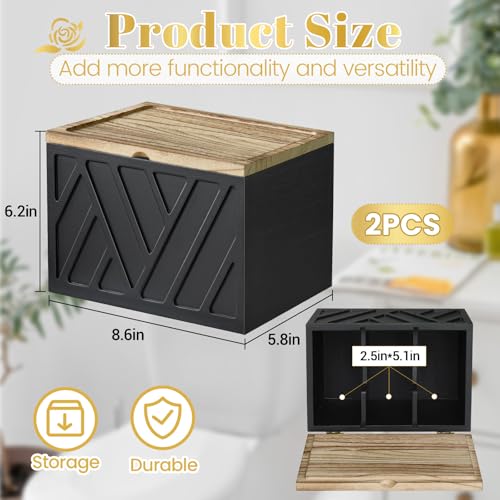 2 PCS Tampon Holder for Bathroom Decor, Feminine Product Organizer with Lid, Shark Week Tampon Storage, Wood Pad and Tampon Organizer for Toilet Organizer, Bathroom Accessories Box for Girl Stuff - color: 2Pcs-Black