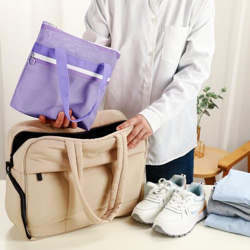 Fammart Mesh Shower Caddy Portable with Zipper & 2 Pockets - Quick Dry Shower Caddy Hanging for Travel Gym Camp Beach - Organizer Bag Bathroom Essentials for College Dorm - color: Small, Zipper Closure - Purple