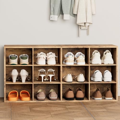 Aenuert 12-Cubby Shoe Rack, 3-Tier Wood Shoe Organizer, Multifunctional Shoe Organizer Bench for Entryway, Mudroom, Hallway, Closet,36.22 * 11.81 * 17.72 Inch,Brown - color: Brown, size: 12-cube 3-tier