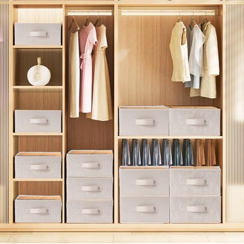 BOMKEE Clothings Collapsible Storage Bins, Foldable Organizers and Storage Baskets Cube Storage Bin for Bedroom Living Room (4 Pack) (Flaxen, 15.4x11.4x5.5inch) - color: Flaxen, size: 15.4x11.4x5.5inch