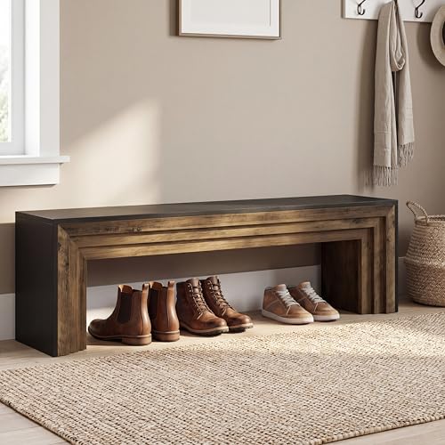 Tribesigns 71'' Extra Long Shoe Storage Bench,Mid-Century Modern Entryway Bench,Indoor Wooden End of Bed Bench for Hallway,Bedroom,Living Room (Black) - color: Black