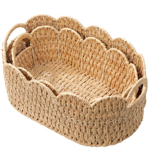 Coeusy Paper Rope Scalloped Basket Set of 2,Woven Storage Baskets for Shelves,Laundry,Towels,Clothes,Books,Toys,Cute Decor Baskets for Organizing,Natural Color - color: Natural