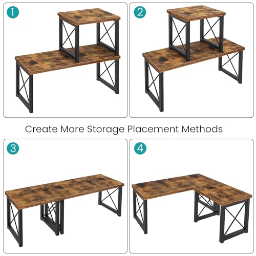 ELITEROO Wood Desktop Shelf, 2 Tier Adjustable Small Bookshelf Organizer, Freestanding Stackable Desk Stand, Storage Organizers, Kitchen Counter Display Rack, Rustic Brown - color: Rustic Brown