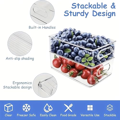 12 Pack Refrigerator Organizer Bins, 3 Sizes Stackable Clear Pantry Storage with Handles for Fridge, Freezer, Shelves, Drawer, Snack Organizer for Home & Kitchen - size: 12 Pack