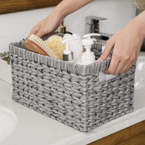 GRANNY SAYS Wicker Baskets with Handles - Gray Storage Baskets (2-Pack) for Organizing Cabinet, Coffee Table - color: Gray, size: 13"L x 8 ¼"W x 7"H