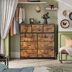 WLIVE 9-Drawer Dresser, Fabric Storage Tower for Bedroom, Hallway, Entryway, Closet, Tall Chest Organizer Unit with Fabric Bins, Steel Frame, Wood Top, Easy Pull Handle, Rustic Brown Wood Grain Print - color: Rustic Brown Wood Grain Print
