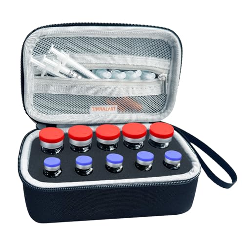 Insulin Peptide Vial Storage Case - Vial Holder for Fridge - 10 Slots Insulin Vial Case for 10ml and 3ml Vials，Black，（case only）