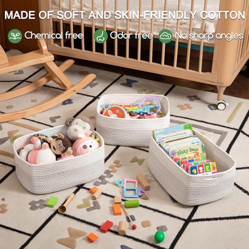 OIASKET Storage Baskets for Organizing 3 Pack, Woven Baskets for Shelves, Closet Organizer Bins Empty Gift Basket Toy Storage for Toys, Books, Towels, Clothes, 15"x11.42"x6.7", White & Black - color: White & Black