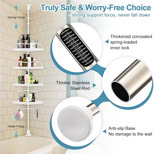 Corner Shower Caddy Tension Pole, Rustproof Bathtub Storage Organizer with 4 Adjustable Shelves, Bathroom Shower Rack Shampoo Holders for Inside Shower, 40"-120" Floor to Ceiling Shower Caddy Silver - color: Silver