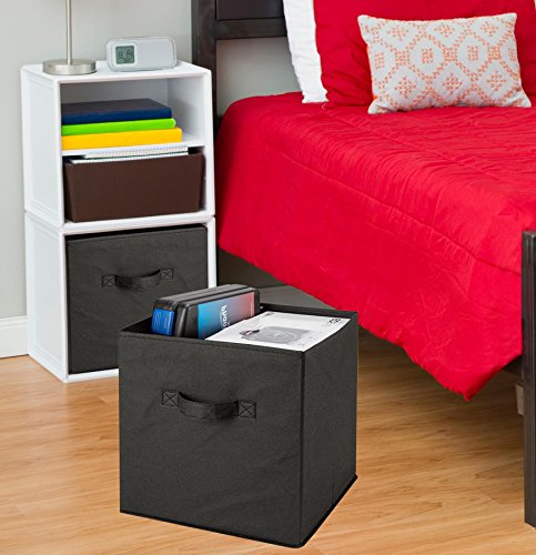 Handy Laundry Foldable Cube Storage Bins - 6 Pack - Decorative Fabric Storage Cubes are Collapsible & Great Organizer for Shelf, Closet or Underbed. Convenient for Clothes or Kids Toy Storage (Black) - color: Black