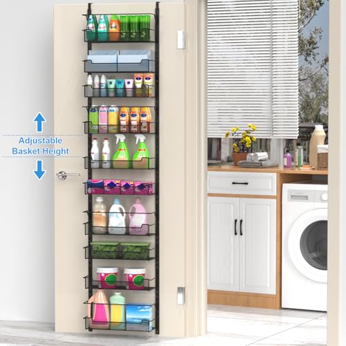 VyGrow Over the Door Pantry Organizer, 10-Tier Over the Door Organizer with Adjustable Basket, Door Organization for Pantry Kitchen Storage Room Spice Rack, Black - color: Black, size: 16.5"W 10-Tier