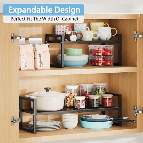 2 Pack Expandable Kitchen Cabinet Shelves Organizer,Heavy Duty Metal Shelving Units and Storage,Stackable Adjustable Kitchen Storage Organization Shelves Rack for Counter Cupboard Pantry,Length:20.5" - size: 2 Tier: 8.3"D x 20.5"W x 15.8"H