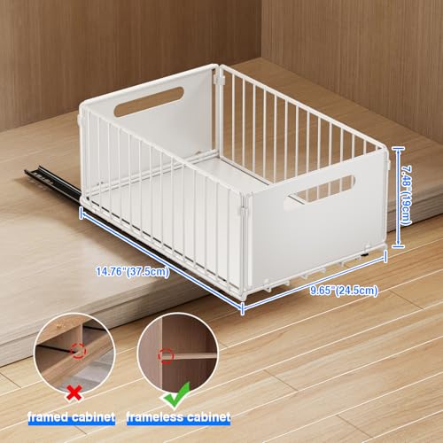 Mustorn 2 Pack Pull Out Cabinet Organizer, Slide Out Drawers for Cabinets, Peel and Stick, Heavy Duty Shelves for Kitchen, Cupboard, Pantry, Bathroom (14.76" D*9.65" W*7.87" H-White) - color: White, size: 14.76"D*9.65"W*7.48"H
