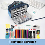 Sooez High Capacity Pencil Case, Big Pencil Bag Pouch Box Organizer Pen Case, Portable Journaling Supplies with Easy Grip Handle & Loop, Asthetic Supply for Girls Adults, Blue - color: Blue