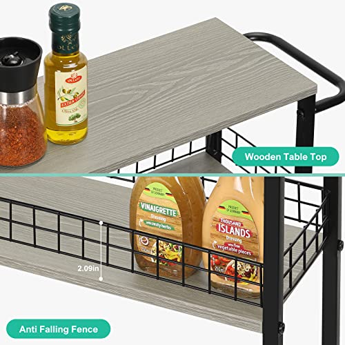 YBING Slim Storage Cart 4 Tier Narrow Rolling Cart on Wheels Mobile Kitchen Narrow Cart with Wooden Tabletop Grey Slim Utility Kitchen Storage Cart with Handle for Living Room 7.3''Wide - color: Grey