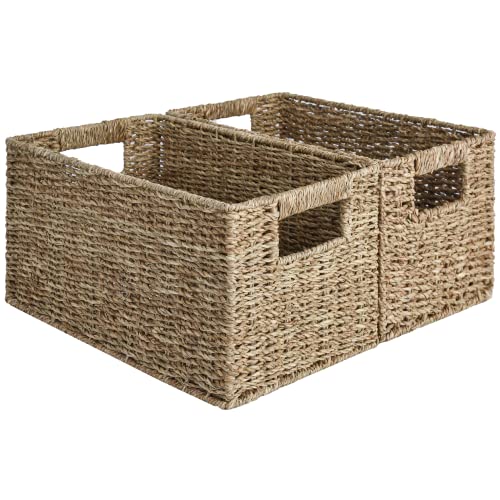 StorageWorks Wicker Storage Basket for Organizing, Medium Seagrass Storage Baskets with Built-in Handles for Pantry, Shelves,2-Pack - color: Natural (Seagrass), size: 2x 13¼"L x 8¼"W x 7"H