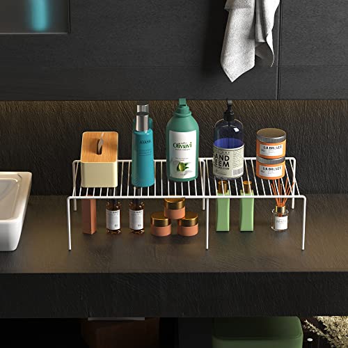 iPEGTOP Expandable Freezer Cabinet Storage Shelf, 2 Pieces Rustproof Spice Rack, Adjustable Kitchen Organizer Counter Fridge Pantry Shelf Space Saver (White) - color: White