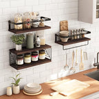 Fixwal 3+1 Tier Wall Mounted Bathroom Shelves Over Toilet, Rustic Wood Floating Shelves with Metal Frame and Towel Bar for Bathroom, Kitchen, Bedroom, Living Room (Dark Brown) - color: 6-dark Brown