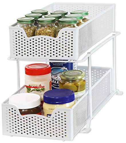 Simple Houseware 2 Tier Sliding Cabinet Basket Organizer Drawer, White - color: White, size: 1-Pack