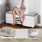 3More 40" Entryway Shoe Storage Bench,Upholstered Hidden Space Beneath Seat Cushion Bench,2-Tier Unique Geometric Shape with Wood Grain,White - color: White