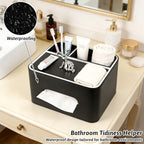 PU Leather Tissue Box Cover Square - Multifunctional Tissue Box Holder with Storage, Tissue and Remote Control Holder Organizer with Compartments for Bedroom Nightstand, Desk, Living Room (Black) - color: Black