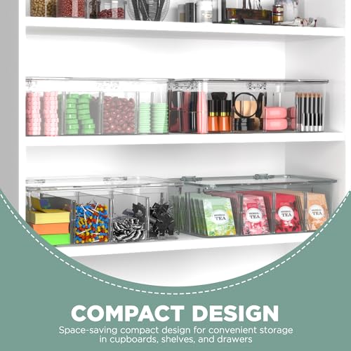 Utopia Home - Tea Bag Organizer With Lids, (1 Pack) Clear Pantry Storage Box - Stackable Partition Organizers or Holder With Lids For Drawers, Countertops, Fridge, Kitchen, Snack & Spice Organization - size: Pack of 1