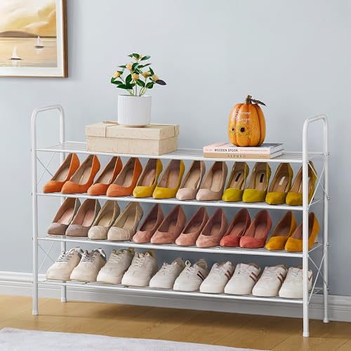 Hoctieon 4 Tier Mesh Style Shoe Rack, Entryway Shoe Shelf, Shoe Storage Organizer, Shoe Rack for Closet, Space Save for Bathroom, Garage, Hallway, Bedroom, Living Room, White - color: White, size: 4 Tier