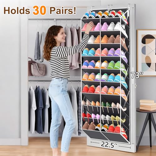 UVIAHOMI 20-30 Pairs Over the Door Shoe Organizer, Clear Pockets Hanging Shoe Storage for Closet, 10-Tier Door Shoes Rack, Handing Shoes Holder Fit All the Family's Sneakers, Boots, Heels, Dark Grey - color: Dark Grey