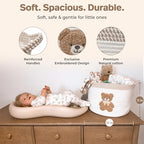 Teddy Bear Storage Basket for Nursery – Large 15"x11" Cotton Rope Bin with Soft Embroidered Bear Patch – Gender Neutral Toy Organizer, Baby Laundry Hamper, Blanket & Diaper Holder - color: Neutral Teddy