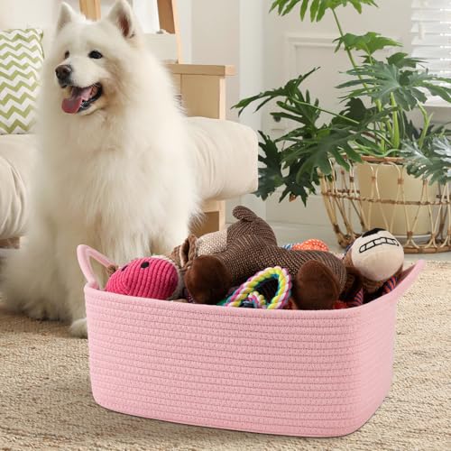 OIAHOMY 19L Woven Basket, Gift Basket Empty with Gift Bags and Ribbons, Rope Baskets for Baby Showers, Storage Baskets with Handles for Nursery, Pet Toy Organizer - Pink - color: Pink, size: Large: 15.35L*11.42W*6.7H