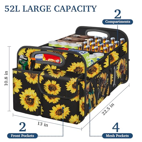 Femuar Car Trunk Organizer, Car Storage Organizer with Large Capacity Waterproof Collapsible Trunk Organizer for Car Suv/Jeep/Sedan (Sunflower, Standard) - color: Sunflower, size: Standard