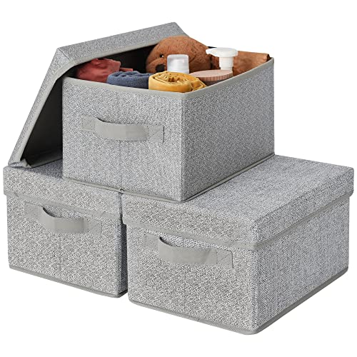 GRANNY SAYS Small Storage Bins with Lids, Fabric Storage Boxes, Shelf Baskets for Closet Organization, Stackable Clothes Storage Bins, Gray, Small, 3-Pack - color: Ash Gray, size: Small