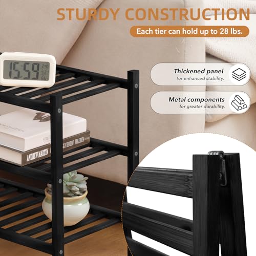 3 Tier Bamboo Shoe Rack Storage Organizer for Closet, Multifunctional Stackable Free Standing Shoe Shelf Organizer for Small Space,Entryway,Hallway,Bathroom 27"x11"x20" (Black, 3 Tier) - color: Black, size: 3 Tier