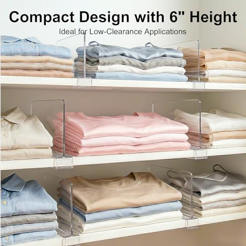 Purse Organizer for Closet Shelf Dividers: 6-inch Tall (Shorter Version) Adjustable Clear Acrylic Bag Storage Organizer for Handbags, Sweaters, Towels, Jeans and Shoes on Wood Shelves 8-Pack - color: Clear:8-pack, size: Small: 6" Tall x 10" Deep