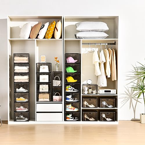 Amllas New Gray 8 Pack Shoe Boxes Stackable, Large Shoe Storage Organizer with Lids,Drop Side Shoe Containers for Entryway,Sneaker Storage Fit up to US Size 13 for Men/Women(13’’x 10.6”x 8.3”) - color: Gray