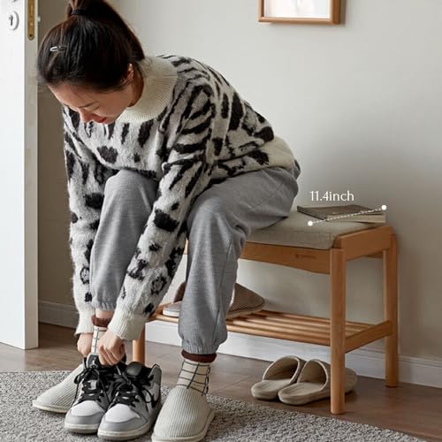 Solid Wood Shoe Bench Assembled, Shoe Rack Bench with Cushion for Entryway, Living Room, Bedroom, Hallway, 11.8" x 23.6" x 16.5", Natural - color: Natural + Light Gray, size: 23.62"
