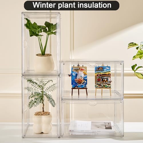 Acrylic Display Cases for Collectibles - Stackable Plastic Storage Shoe Boxes - Magnetic Lid, Figure Organizer - size: Side Door-4pcs