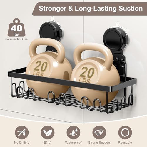 JOTPE Shower Caddy Suction Cup 2 Pack, No Drilling Shower Organizer for Bathroom with Large Capacity, Storage Suction Powerful Max Hold 40 lbs, Waterproof & Removable Bathroom Shelf, Black - color: black, size: Extra large