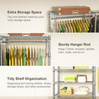 Ulif E1 Heavy Duty Closet Garment Rack, 6 Tiers Adjustable Metal Freestanding Expandable Clothing Storage with 4 Hanger Rods, Easy to Assemble Wardrobe, 71.4" H x (70" - 88.2") L x 14" D, Chrome - color: Chrome