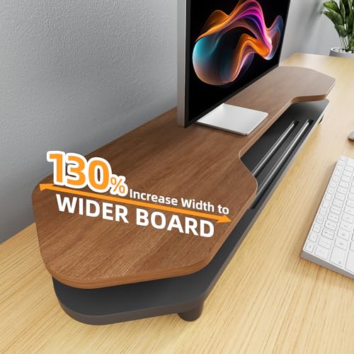 Dual Monitor Stand Riser, 39.4 Inch Large Monitor Stand with Storage Shelf, 2-Tier Desk Organizer for PC, Laptop, Printer | 2 Slots for Phone/Tablet, Computer Monitor Riser, Wood Desk Shelf for TV - color: Walnut, size: 2 Tier