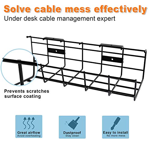 Under Desk Cable Management- 2 Pack Cord Organizer. Metal Wire Cable Management Tray for Office, Studio and Home. Super Sturdy Under Table Cable Management - Black Cable Organizer - color: Black*2Pack