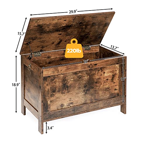 HOOBRO Toy Box, Retro Wooden Look Storage Chest with Safety Hinge, Entryway Storage Bench Supports 220 lb, 29.9 x 15.7 x 18.9 Inches Toy Chest Organizer, Easy Assembly (Rustic Brown) BF75CW01G1 - color: Rustic Brown, size: 29.9x15.7x18.9 Inch