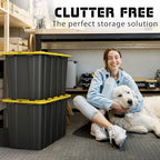 4 PACK X-Large Black & Yellow Storage Bins | Plastic Tote Organizing Container with Secure Latching Lids, Stackable, Extra Strength with Built in Handle | Black and Yellow Bins | 24.5" x 16.5" x 16.6" - size: X-LARGE - 24.5" x 16.5" x 16.6"