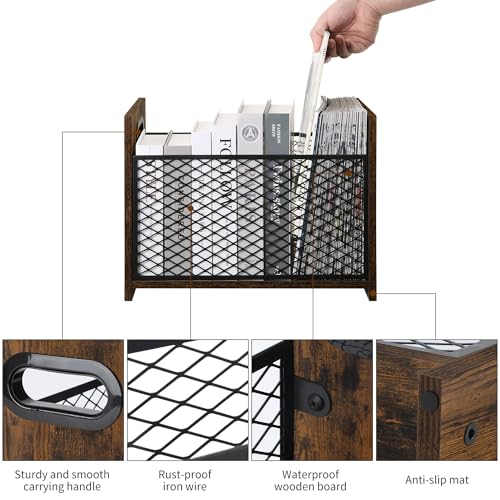 YINMIT Magazine Holder, Magazine Rack for Desktop and Home Office, Farmhouse File Storage Basket for Letters, Magazines, Books, Newspapers (Large) - size: Large